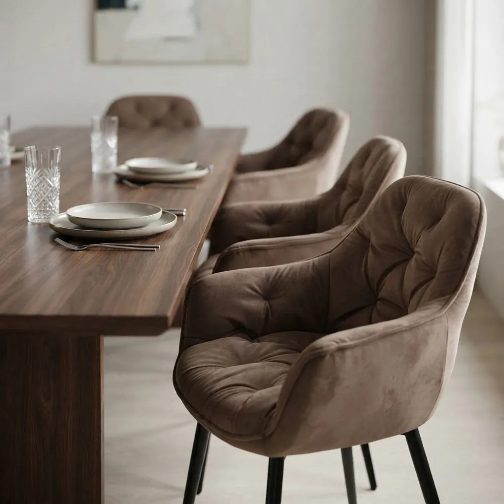 Fotoliu pentru cafenea din catifea maro cu design elegant si picioare metalice BUC 257