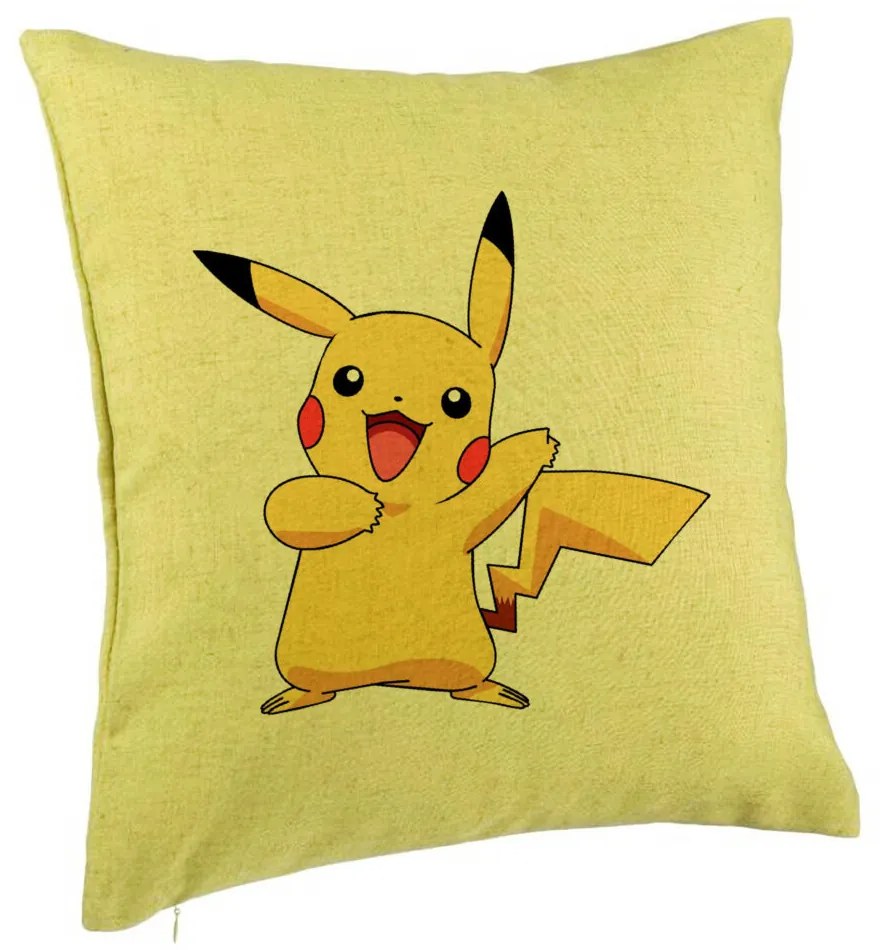 Perna Decorativa, Model copii Pikachu, 40x40 cm, Verde, Husa Detasabila, Burduf