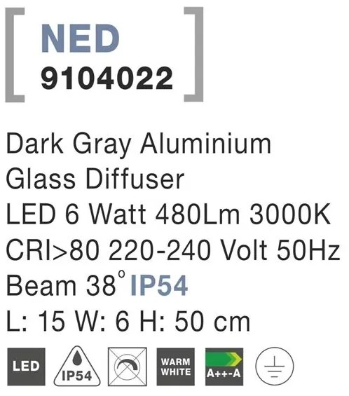 Stalp LED iluminat ambiental de exterior IP54 NED gri H-50cm NVL-9104022