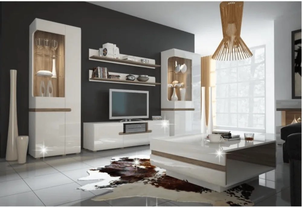 Comodă, albă strălucitoare HG/stejar sonoma închis, LYNATET TYP 40