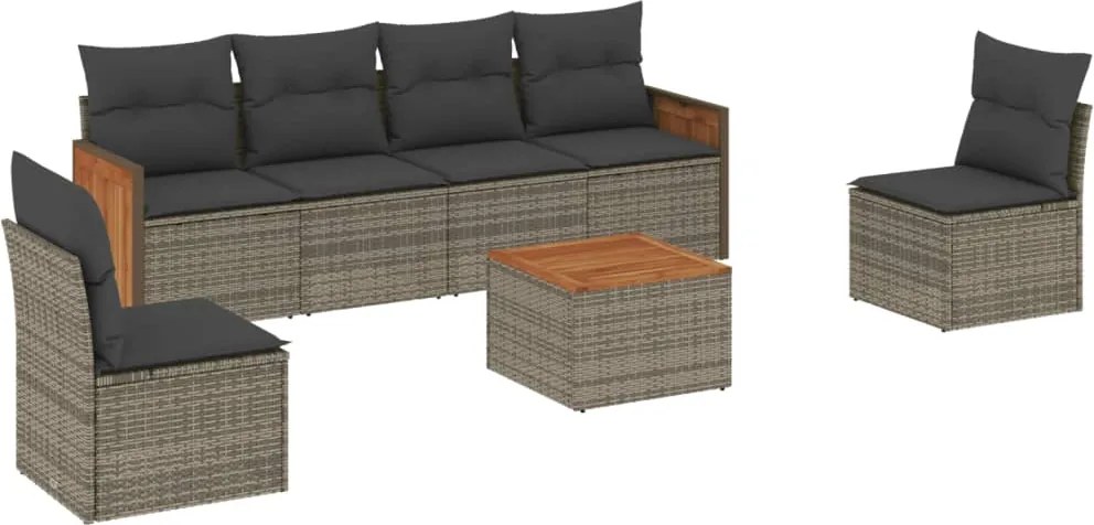 vidaXL Set canapele de grădină, 7 piese, cu perne, gri, poliratan