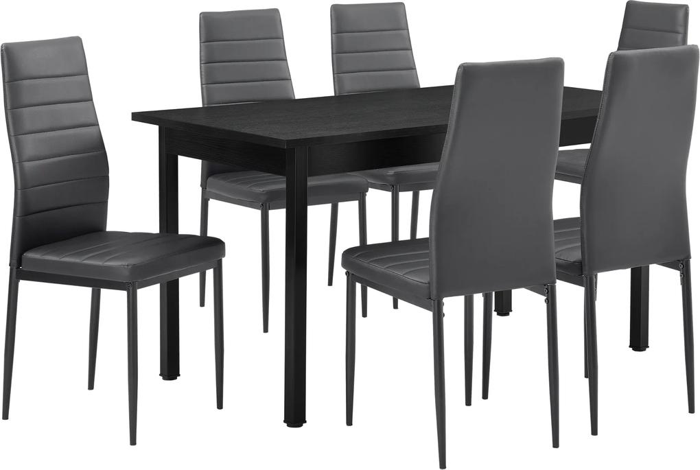 [en.casa]® Masa de bucatarie/salon design modern - masa cu 6 scaune imitatie de piele (gri)