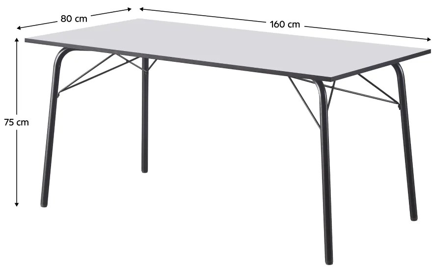 Masa dining, alba   neagra, 160x80x75 cm, NALAK TIP 3