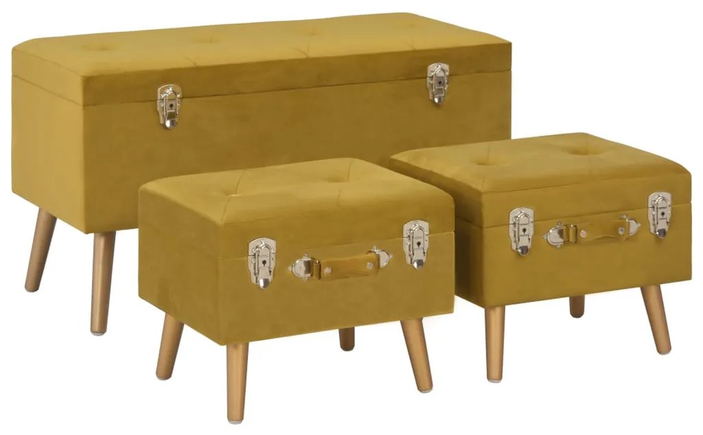 329255 vidaXL Taburete de depozitare, 3 buc., galben muștar, catifea