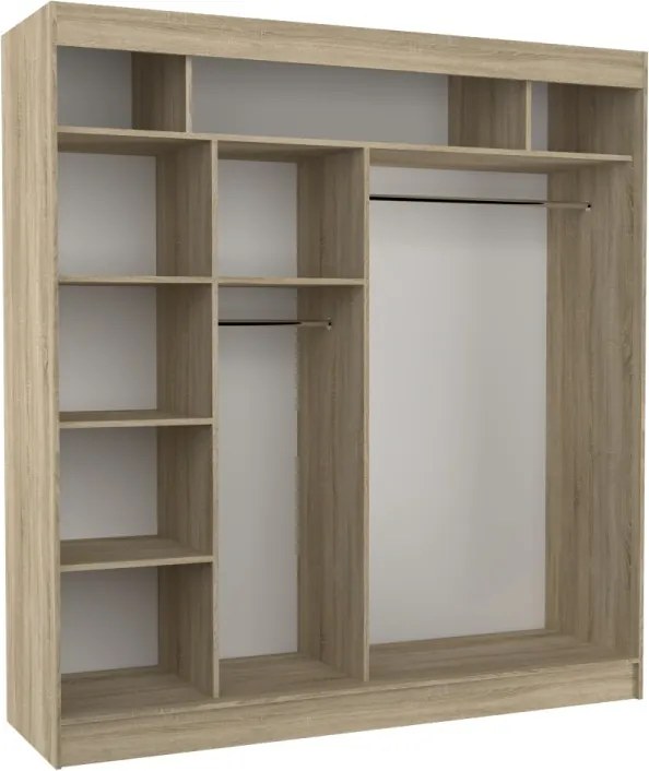 Dulap cu usi glisante 200x215 cm, Karen, ADRK Furniture (Culoare: Sonoma / Negru Lacobel)