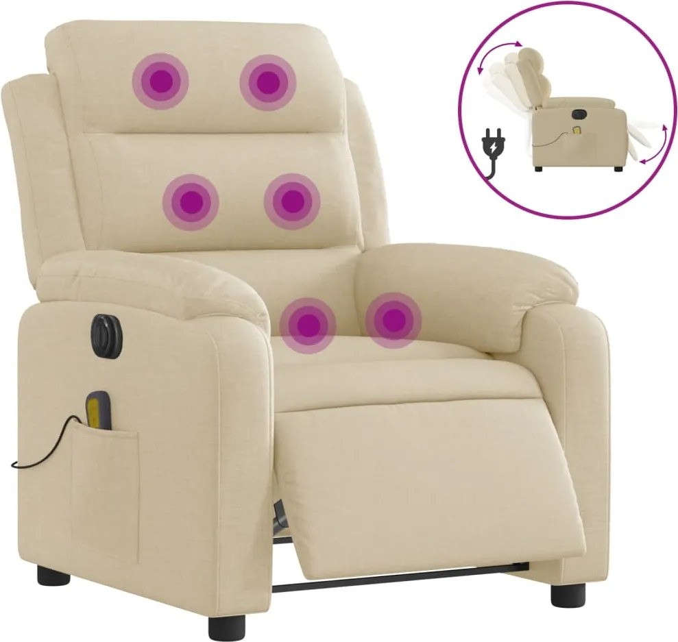 vidaXL Fotoliu electric de masaj rabatabil, crem, textil