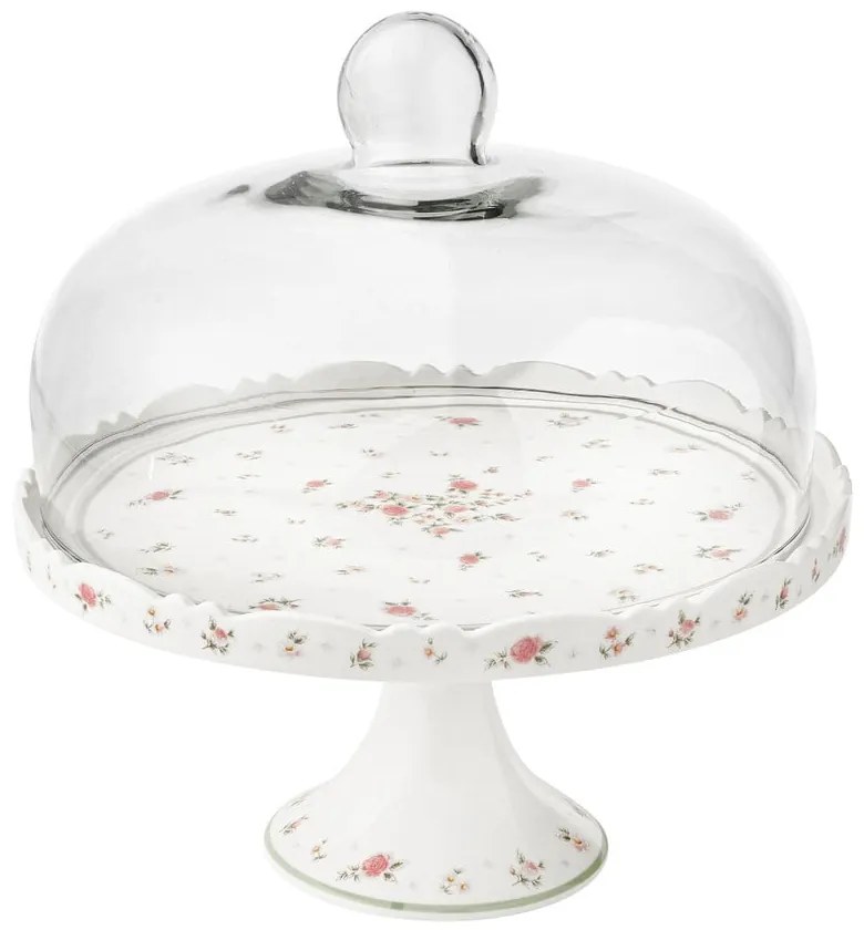 Suport din porțelan pentru tort cu capac din sticlă Brandani Nonna Rosa, ø 28 cm