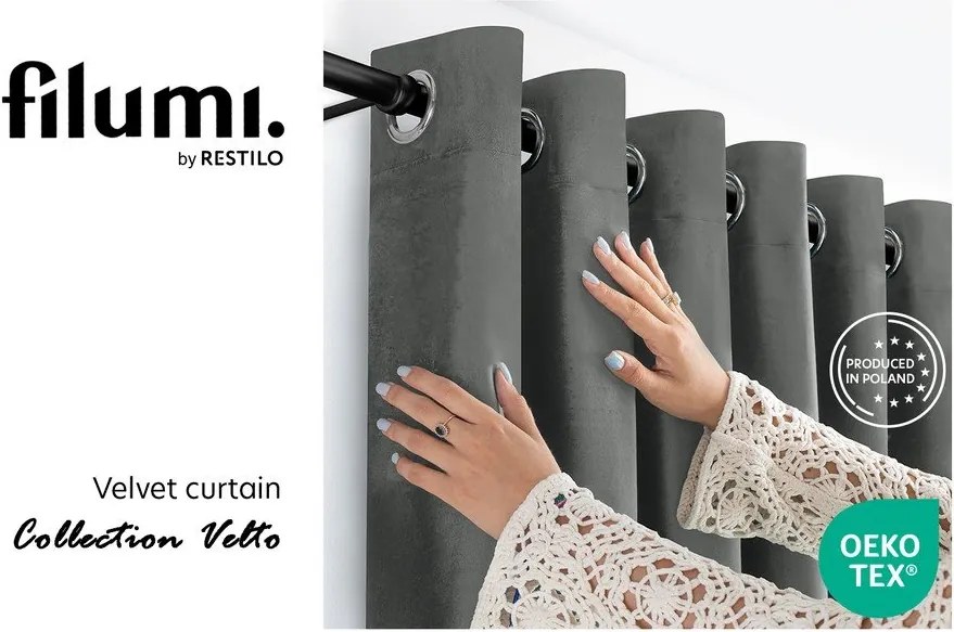 Draperie gri închis dimout (semi-opacă) din catifea 200x270 cm Velto – Filumi