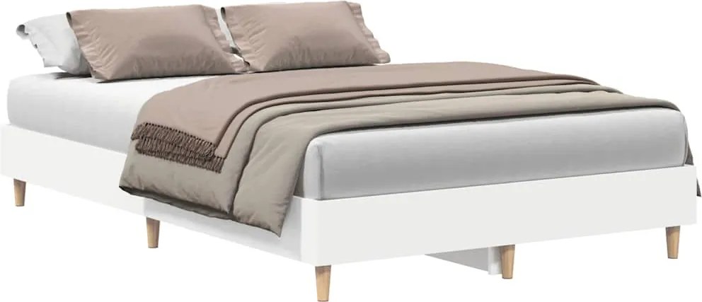 vidaXL Cadru de pat fără saltea, alb, 135x190 cm, lemn prelucrat