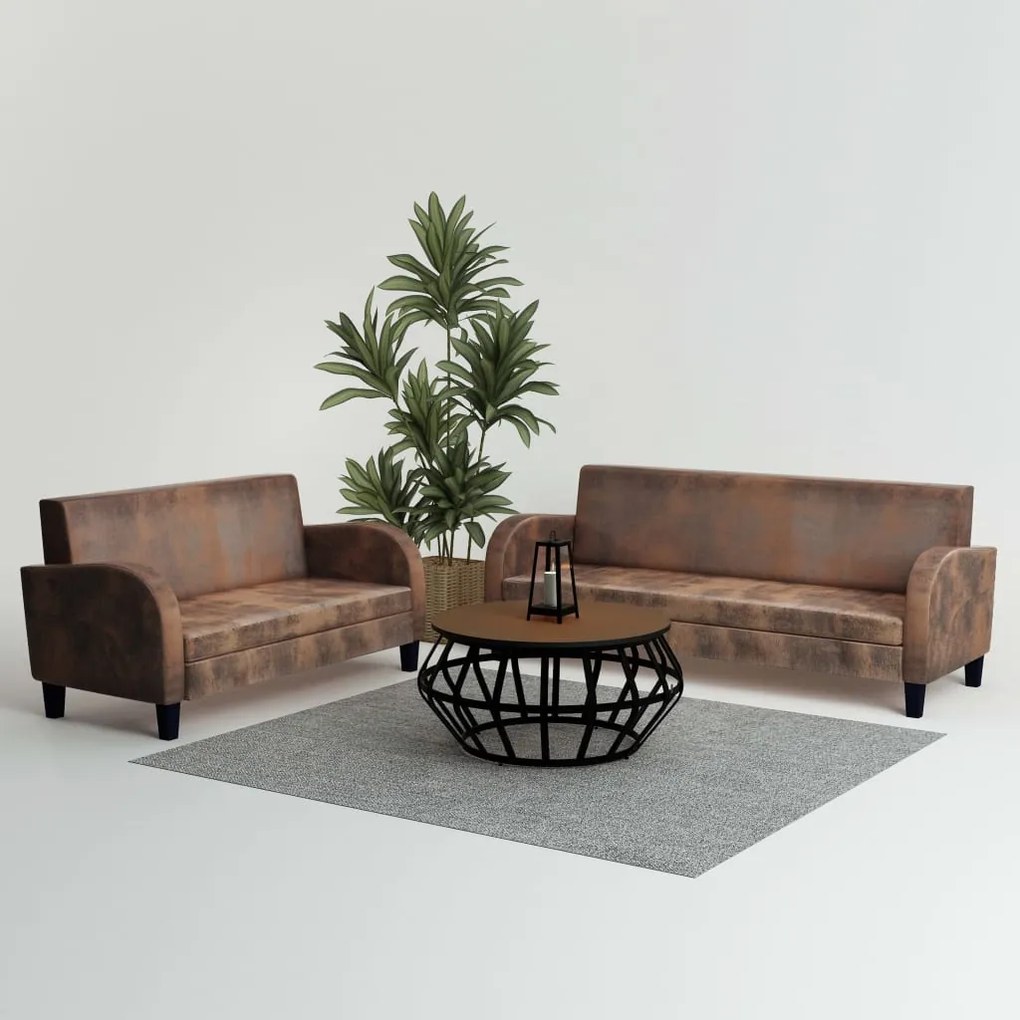 275226 vidaXL Set canapea, 2 buc., piele artificială de căprioară, maro