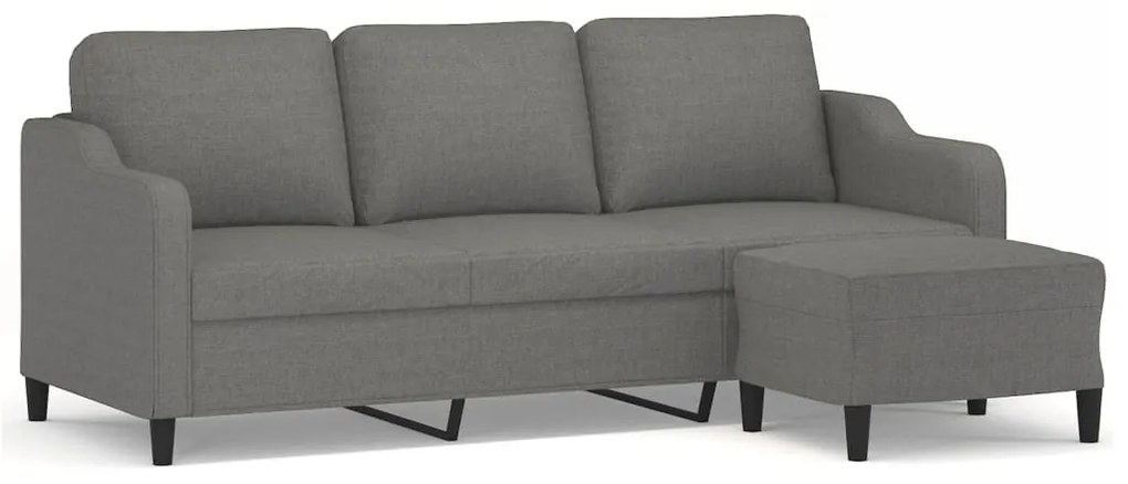 3153512 vidaXL Canapea cu 3 locuri și taburet, gri închis, 180 cm, textil