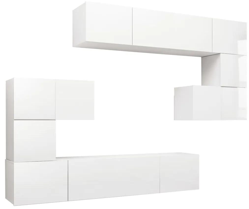 Set de dulapuri TV, 8 piese, alb extralucios, lemn prelucrat 8, Alb foarte lucios, 80 x 30 x 30 cm
