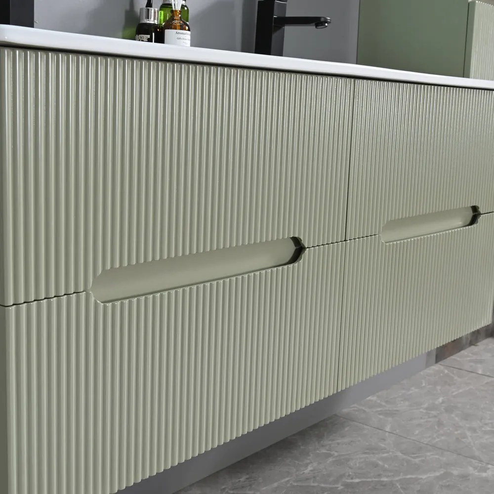 Trent 120 dulap de baie inferior cu chiuvetă ceramică 4 sertare, verde