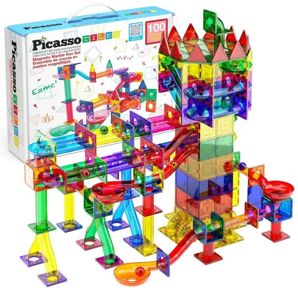 Set magnetic de construcție 100 piese PicassoTiles Marble Run