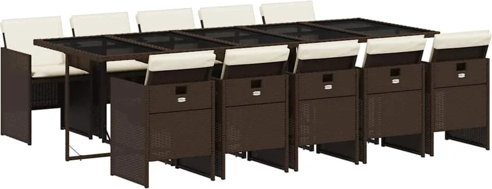 vidaXL Set mobilier de grădină cu perne, 11 piese, maro, poliratan