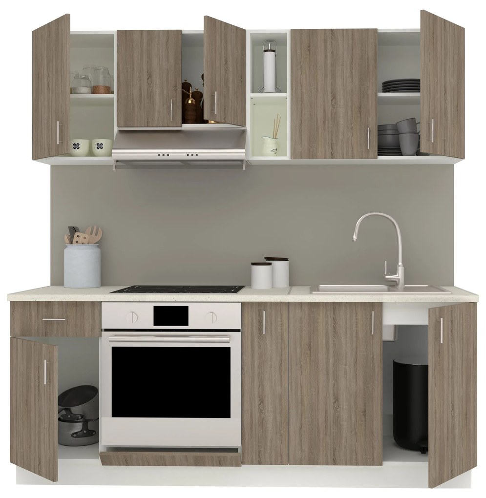 Set haaus V11, Stejar Sonoma Inchis/Alb, Blat Thermo 28 mm, L 200 cm