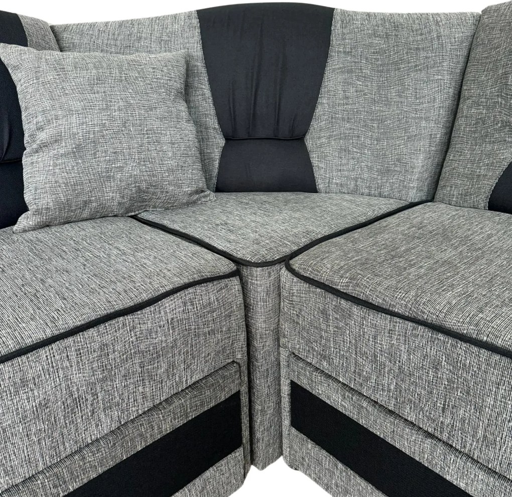 Coltar VALAHIA extensibil, lada de depozitare, stofa gri + negru, 270x220x90 Gri + Negru