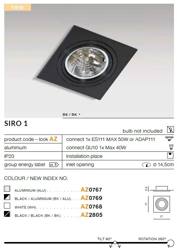 Spot incastrabil directionabil de tavan/plafon SIRO 1 WH