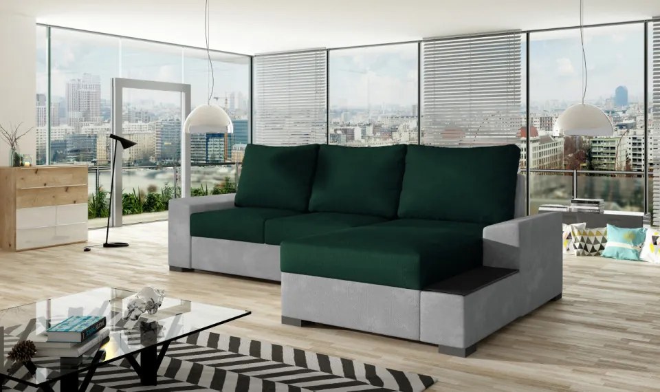 Coltar extensibil, cu spatiu pentru depozitare, 245x160x90 cm, Negro R02, Eltap (Culoare: Verde / Gri catifea)