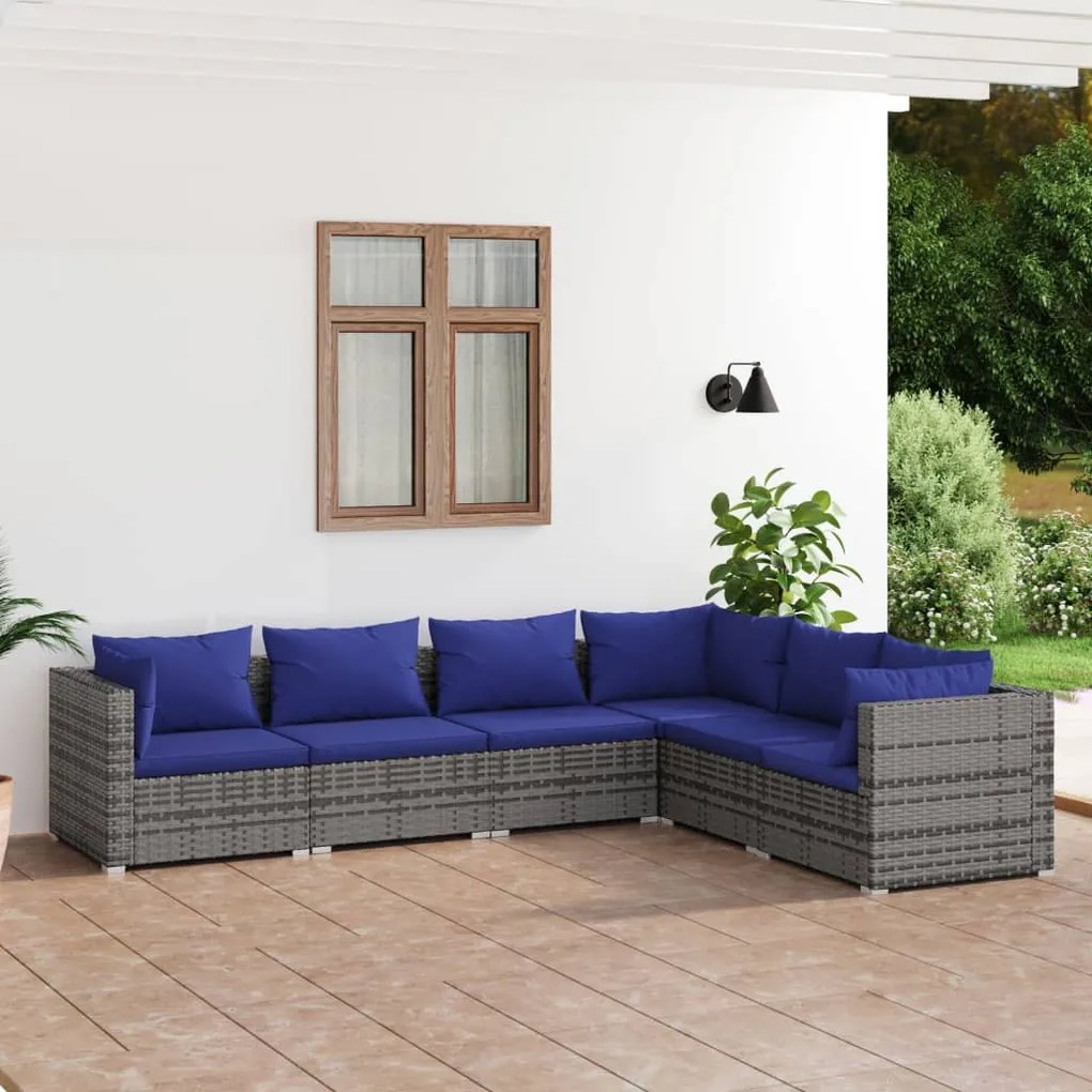 3101718 vidaXL Set mobilier de grădină cu perne, 6 piese, gri, poliratan