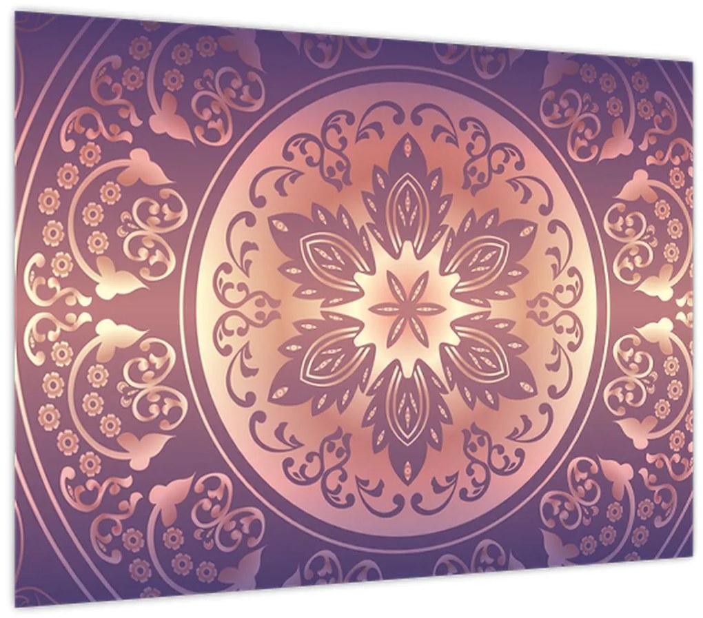 Tablou pe sticlă - Mandala pe gradient violet (70x50 cm)