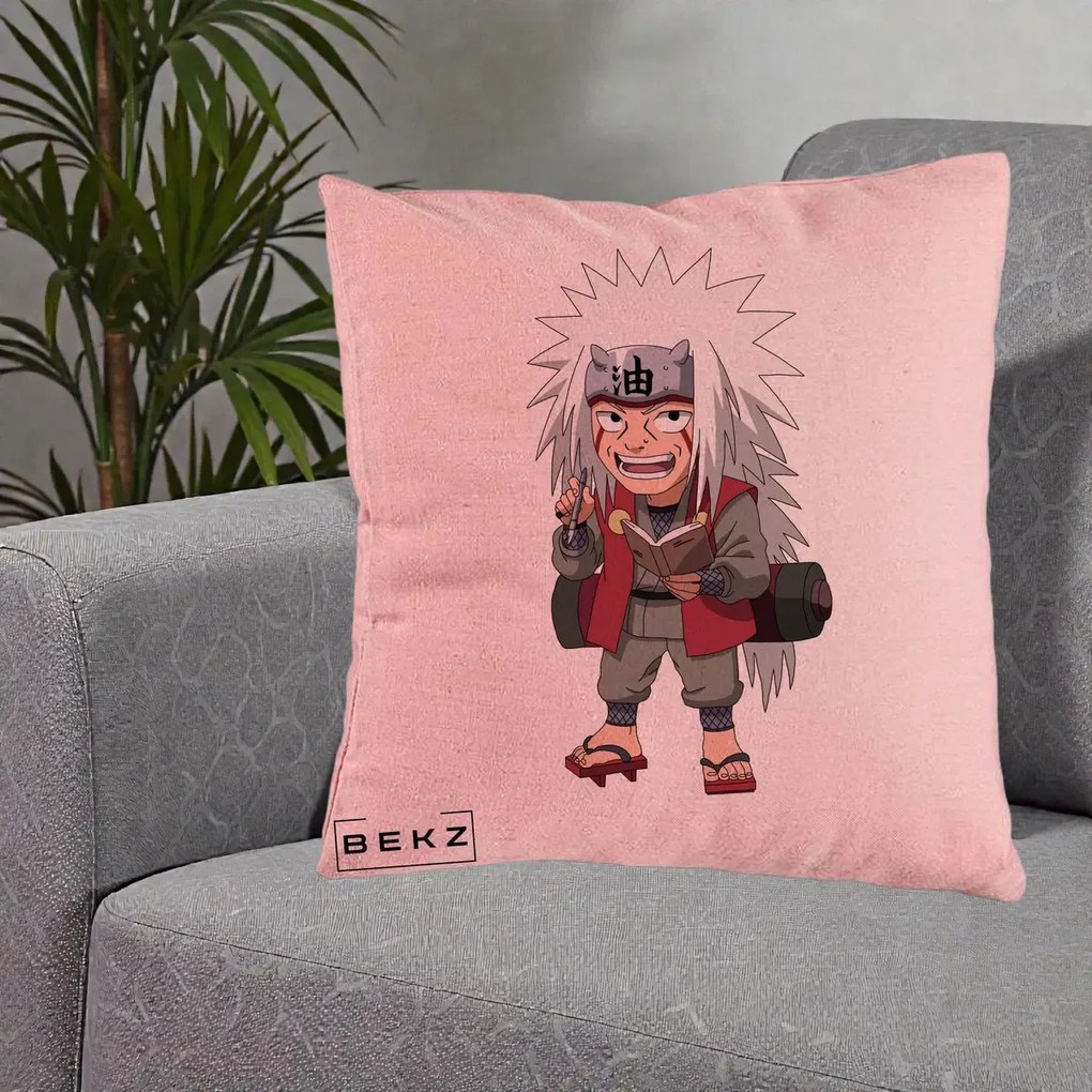 Perna Personalizata Naruto Jiraiya Sensei Chibi, 40x40 cm, Roz, Husa Detasabila, Perna Inclusa, BEKZ®