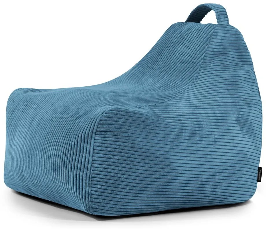 Fotoliu puf pentru copii albastru cu tapițerie din catifea reiată Game Amuse – SLOWDOWN