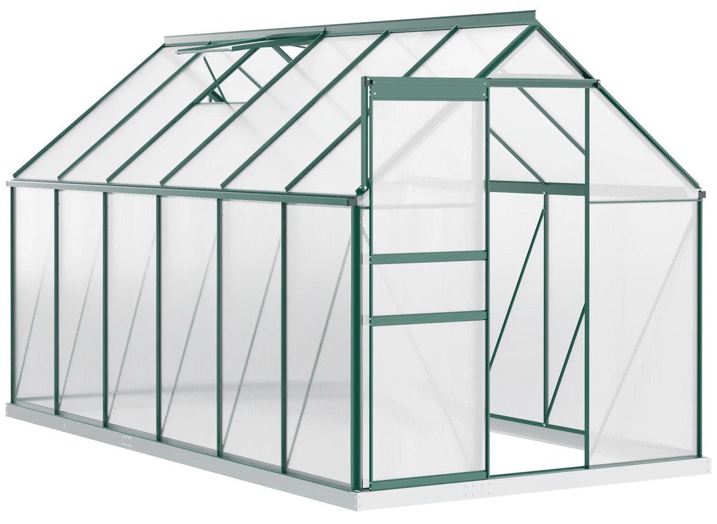 Outsunny Sera din aluminiu pentru plante cu ventilatie, sera pentru legume, fructe, ierburi 190 x 375cm, Verde | Aosom Romania