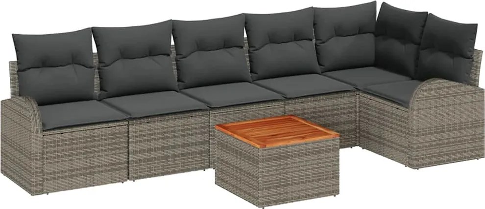 vidaXL Set de canapele pentru grădină cu pernă 7 pcs Gri poliratan
