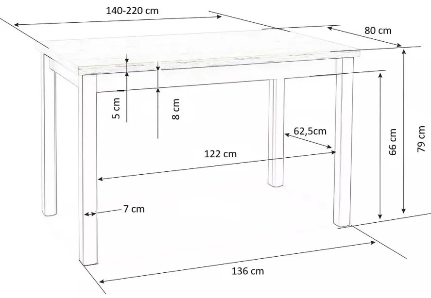 Masa extensibila Tiago lancelot/alb - L 140-220 x l 80 x h 76 cm