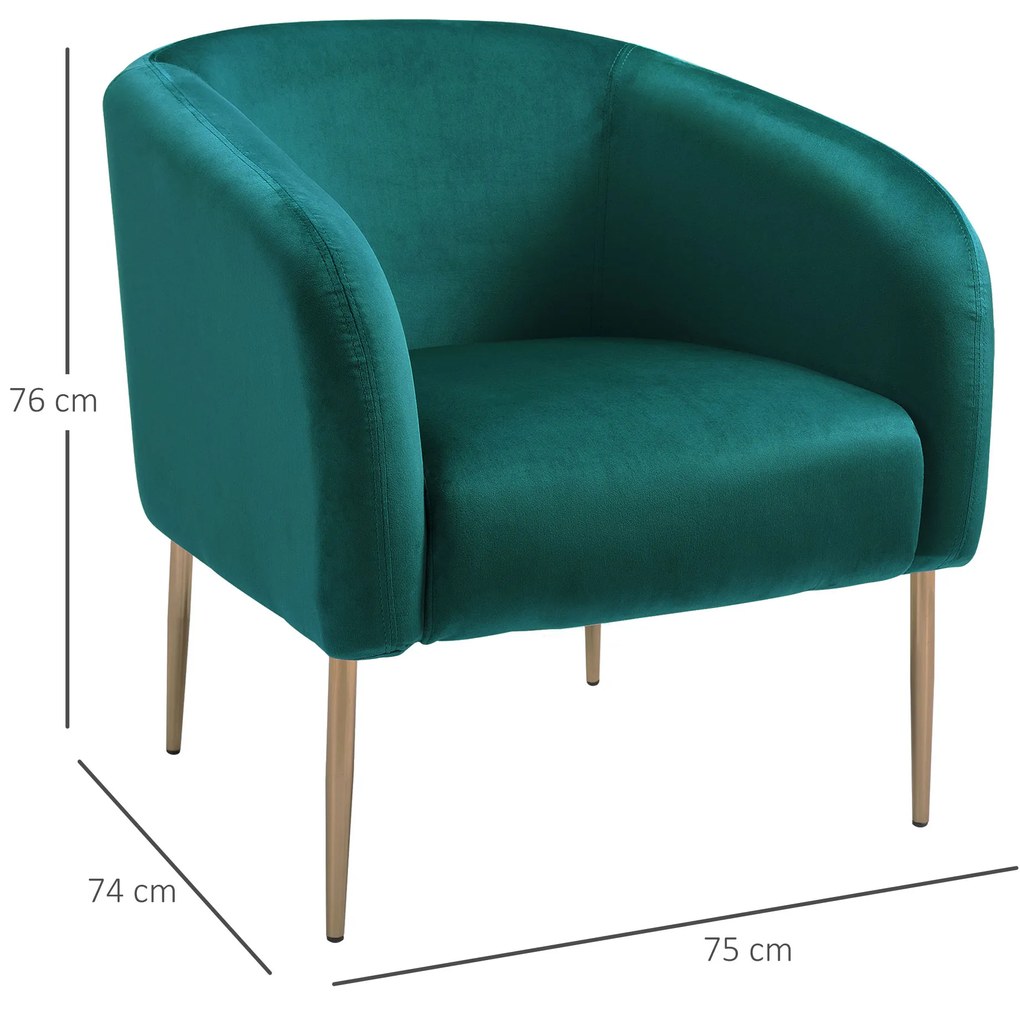 HOMCOM Fotoliu Cocktail din Catifea, Mobilier Modern Casa si Birou Verde