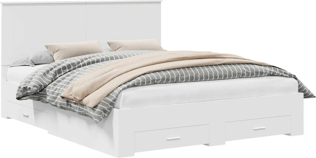 vidaXL Cadru de pat cu headboard Alb 160 x 200 cm Lemn compozit