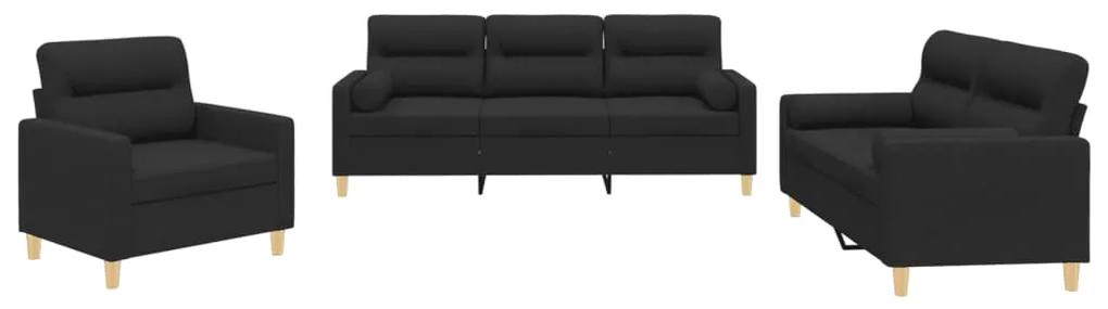 3201556 vidaXL Set de canapele cu perne, 3 piese, negru, textil