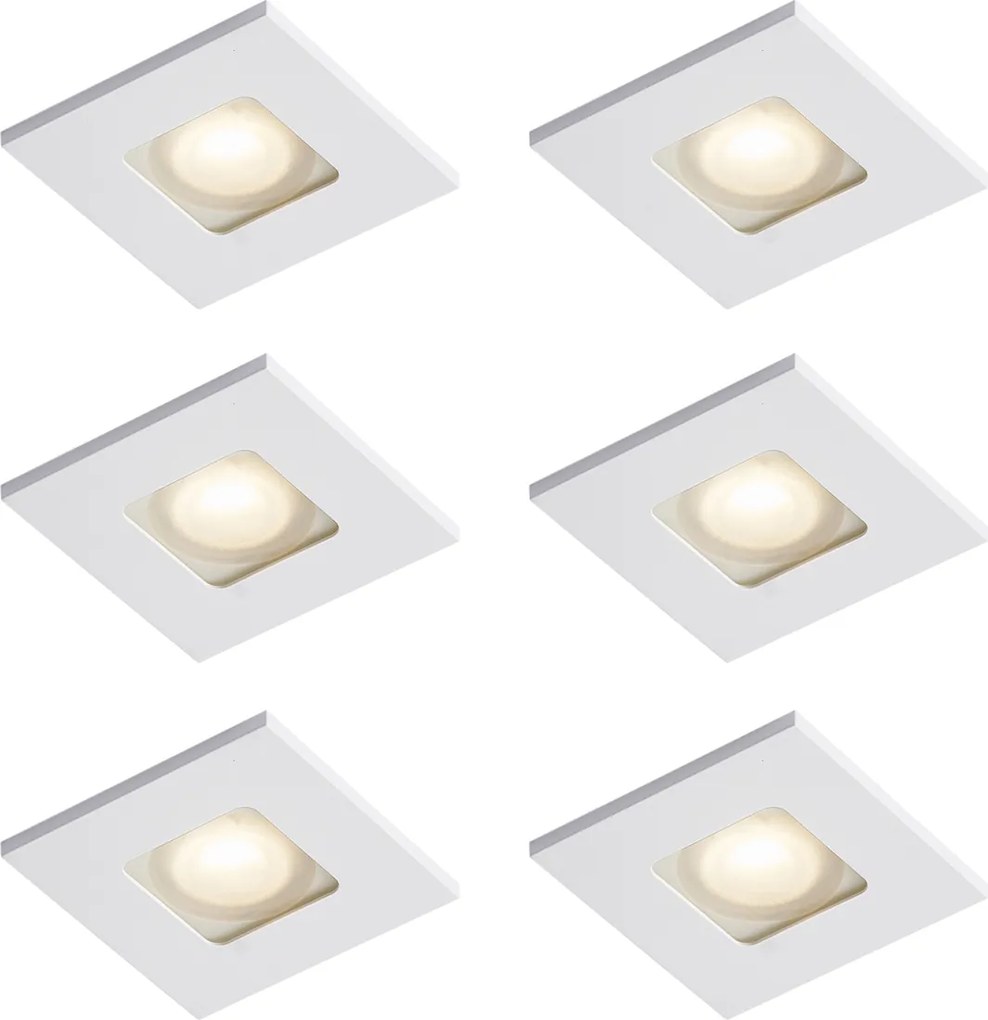 Set de 6 spoturi încastrate moderne albe pătrate IP44 - Qure