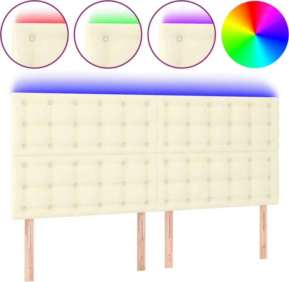 vidaXL Tăblie de pat cu LED, crem, 180x5x118/128 cm, piele ecologică
