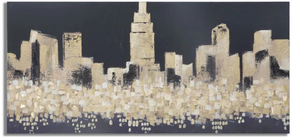 Tablou decorativ negru/auriu din lemn de Pin si panza, 150x3,8x70 cm, Golden City Mauro Ferretti