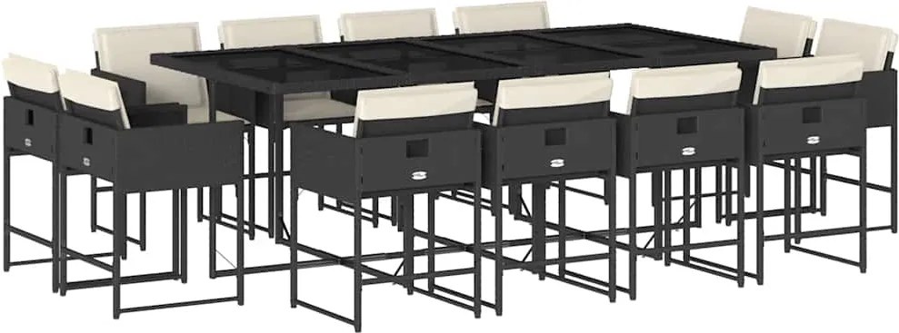 vidaXL Set mobilier de grădină cu perne, 13 piese, negru, poliratan