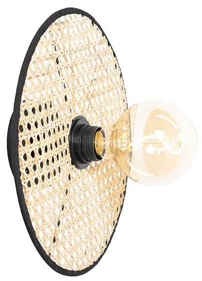 Lampă rustică de tavan și perete neagră cu ratan 30 cm - Kata