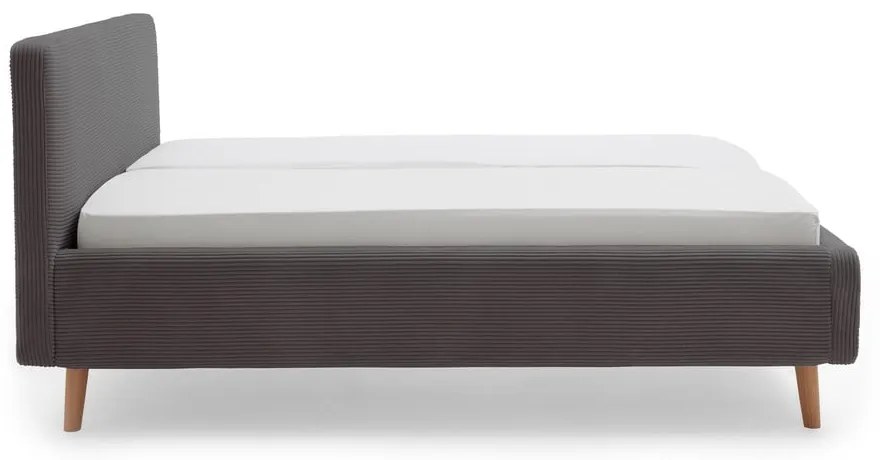 Pat matrimonial gri închis tapițat cu spațiu de depozitare cu somieră 140x200 cm Mattis Cord – Meise Möbel