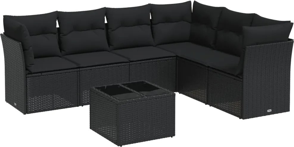 vidaXL Set canapele de grădină cu perne, 7 piese, negru, poliratan