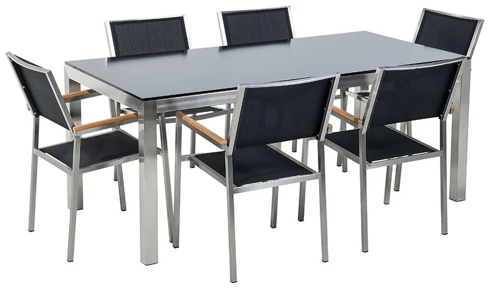 Set de masă pentru grădină Grosso (negru) (blat din sticlă 180x90 cm) (scaune negre). 1011750