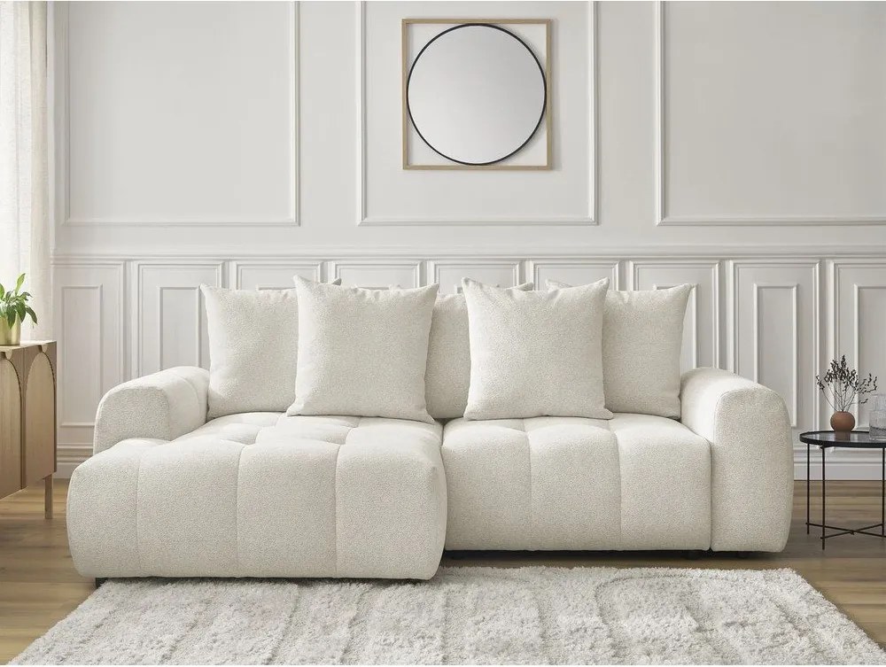 Colțar alb extensibil/cu spațiu de depozitare cu tapițerie din chenille (cu colț pe partea stângă/cu șezlong) Roxelane – Bobochic Paris