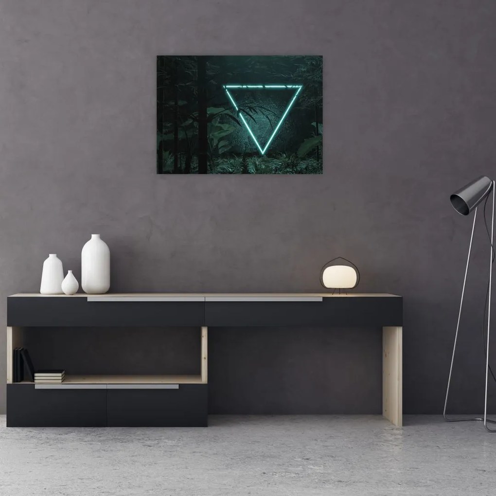 Tablou pe sticlă - Triunghi de neon în junglă (70x50 cm)