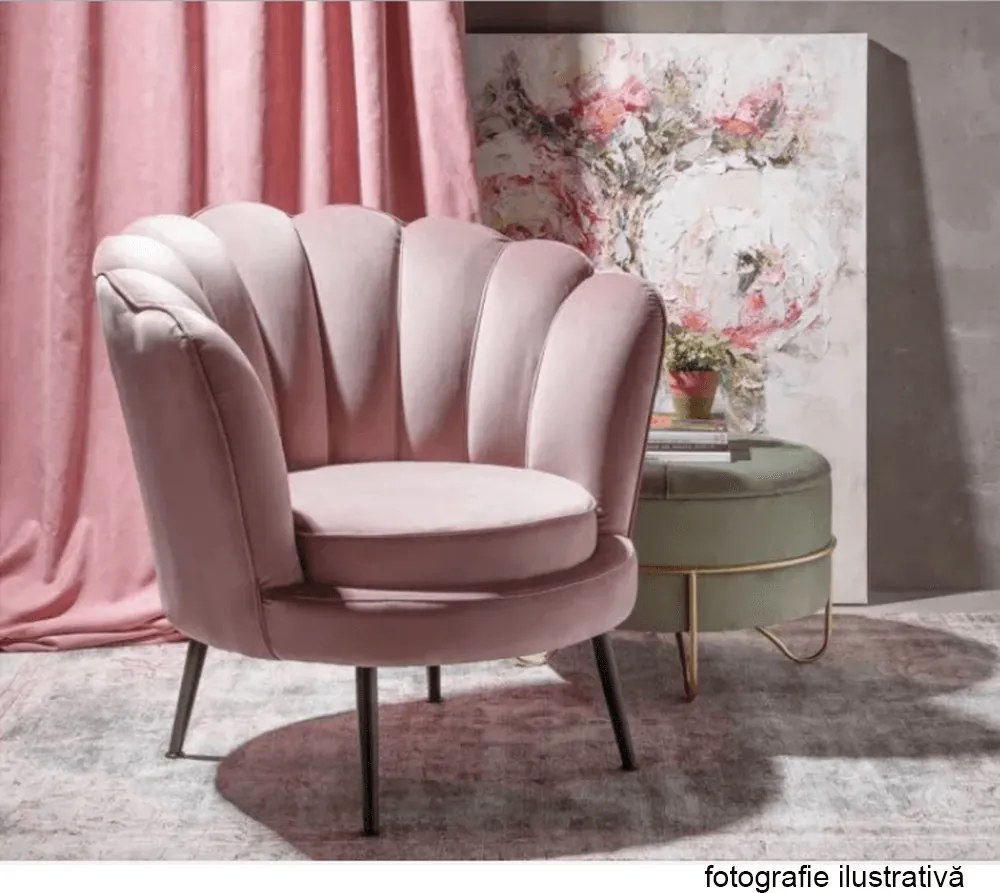 Fotoliu în stil Art-deco, catifea Velvet roz/crom auriu, NOBLIN