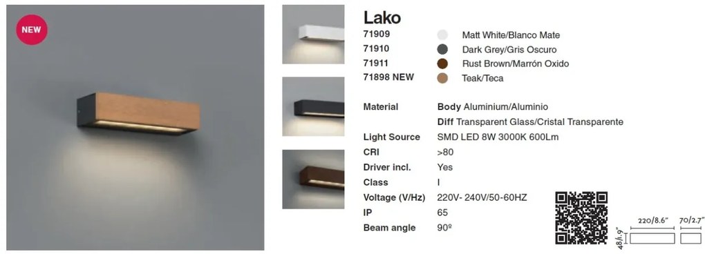 Aplica LED de exterior ambientala design modern IP65 LAKO lemn