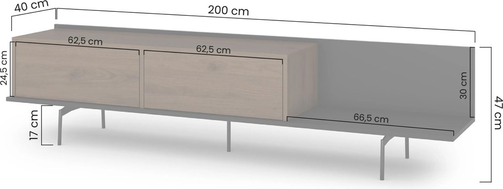 Comodă TV Zenar 200 cm cu picioare metalice - nuc elegant / negru