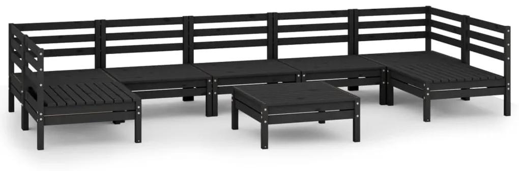 3083413 vidaXL Set mobilier relaxare grădină, 8 piese, negru, lemn masiv pin