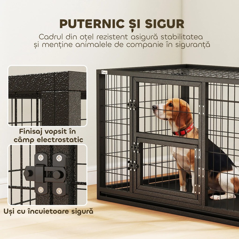 PawHut Cușcă pentru Câini Robusta, 94x60x64 cm, cu Tavă Detașabilă. | Aosom Romania