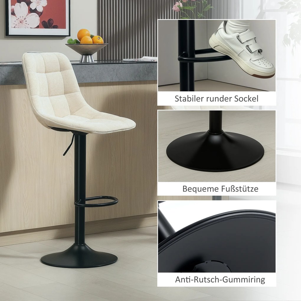 HOMCOM Scaune de bar moderne, Set de 2 scaune de bar pivotante cu spatar, reglabile in inaltime, cu suport pentru picioare, tapitate, Bej | Aosom Romania
