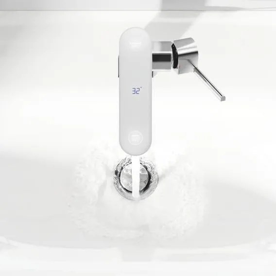 Baterie lavoar Grohe Plus, pipa pivotanta si afisaj LED, ventil click clack